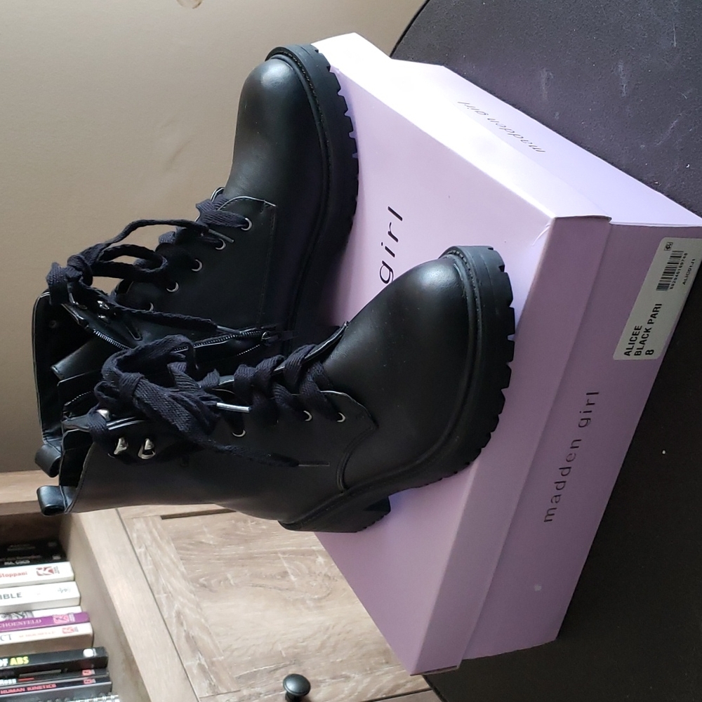 Madden Girl black combat boots NWOT